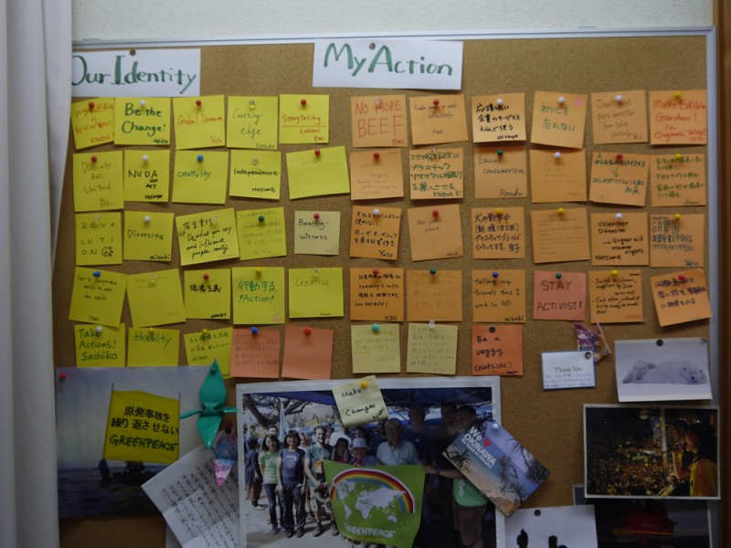 スタッフのMYアクション　自分が出来る一歩を書いて張り出している