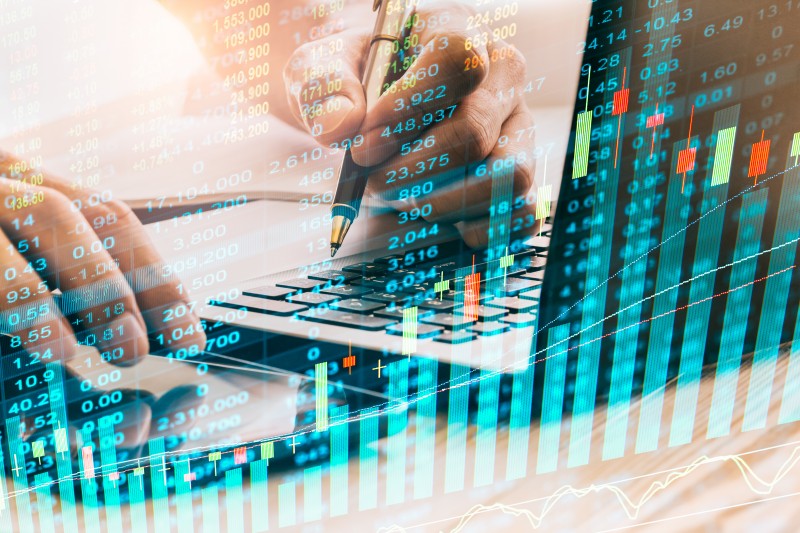 Stock market or forex trading graph and candlestick chart suitable for financial investment concept. Economy trends background for business idea and all art work design. Abstract finance background.
