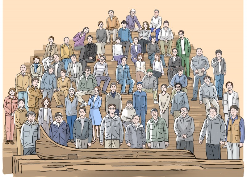 山翠舎で働く人たちを描いたイラスト