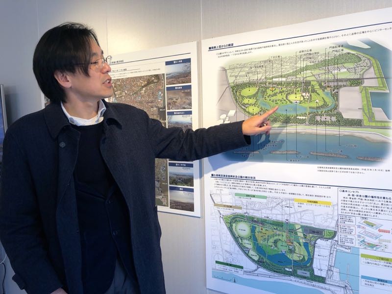 中川さんは震災復興祈念公園の完成予想図も解説してくれた。 