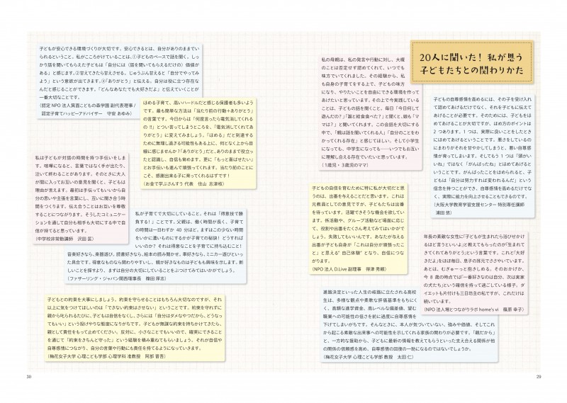 20人のお母さん方による子どもへの関わり方のコメント