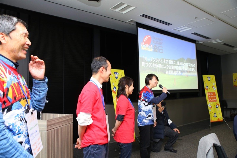 お揃いのTシャツで登場の、釜石市の皆さん